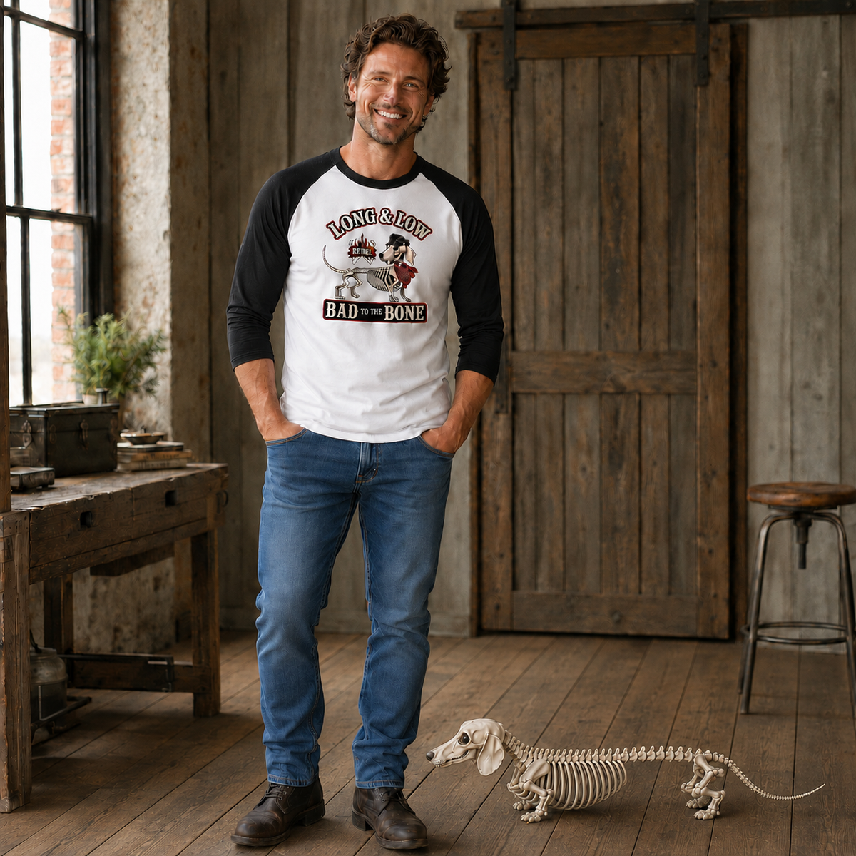 Long & Low Skeleton 3/4 Sleeve Raglan