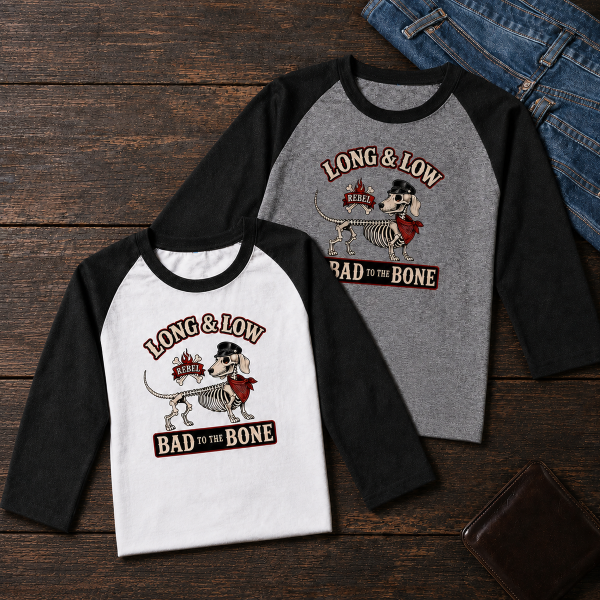 Long & Low Skeleton 3/4 Sleeve Raglan