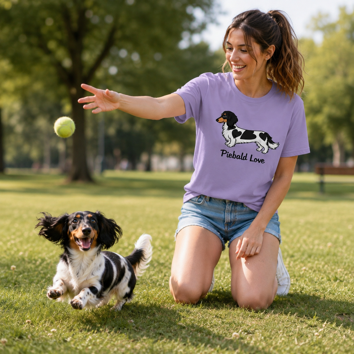 Piebald Love Longhair Black & Tan Dachshund Unisex T-Shirt