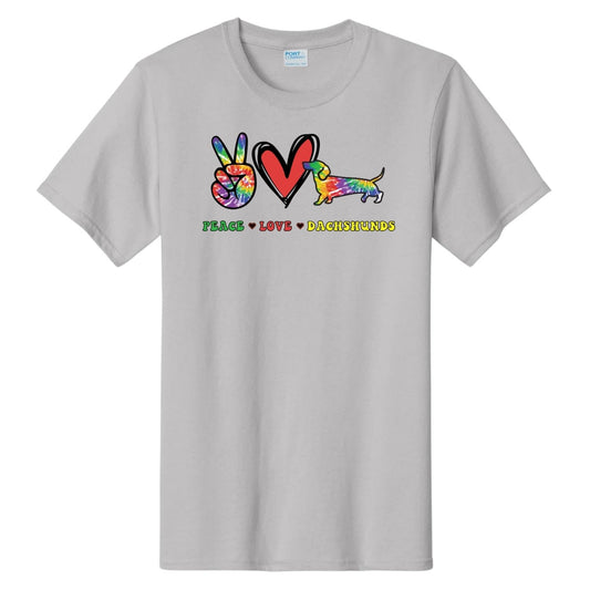 Peace, Love, Dachshunds Unisex T-Shirt.